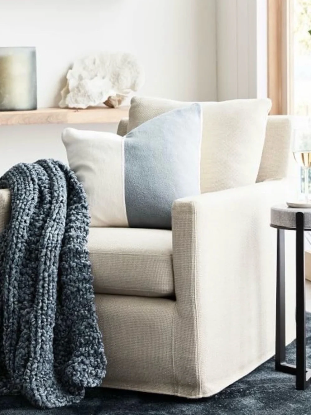 Pottery Barn Thick Cable Knit Throw - Slate Blue